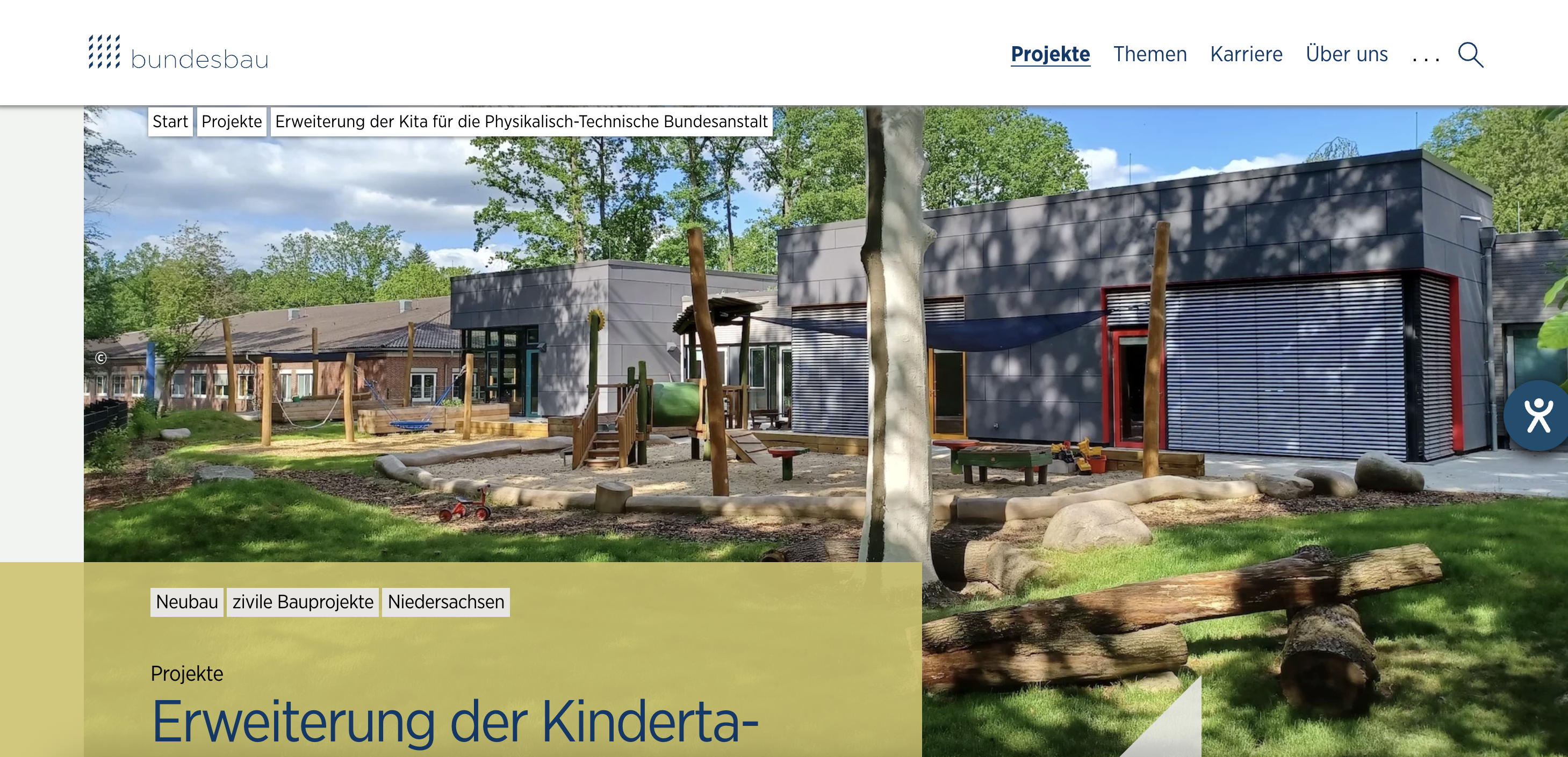 Screenshot der Website bundesbau.de mit Projektübersicht des Bundesbau-Portals